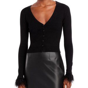 AQUA Feather Cuff Cropped Cardigan